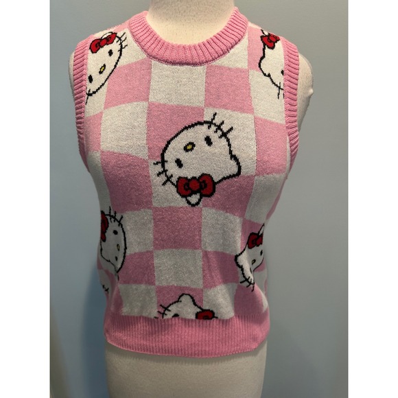 Hello Kitty Sanrio Pink Checkered sleeveless sweater vest size XSmall - Picture 2 of 9